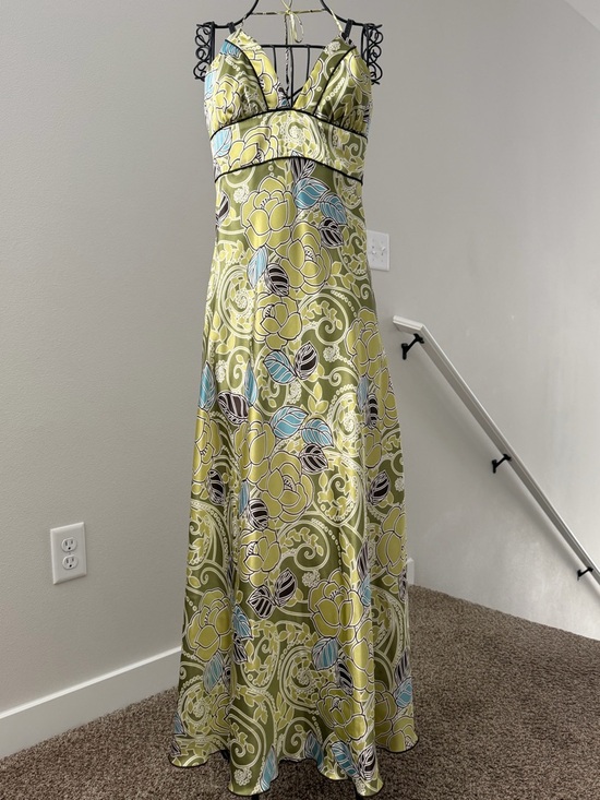 Miss Bisou Dresses & Skirts - Floral Olive Satin Maxi Dress with V-Neck